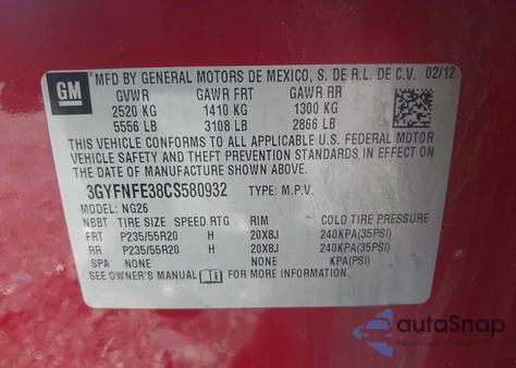 2012 Cadillac Srx Premium Collection из США, поврежденный, VIN 3GYFNFE38CS580932